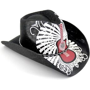 Western Rock Cowboy Hat Cowgirl Hat Men's Women's Music Hats Sun Hats Straw Hats Guitar Pattern Hats Black