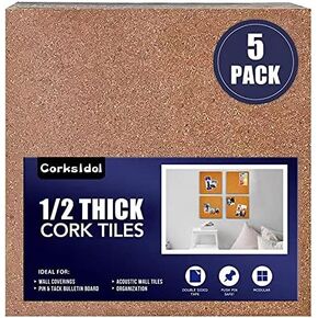 Cork Tiles 12"x12" - 1/2" Thick -Bulletin Board-Cork Board- Modern Framed Hexagon Cork Board Tiles for Floor/Wall/DIY-4 Pack-20 Push Pin Wood Clips（White）