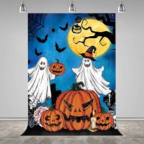 Halloween Backdrop for Hallowmas Eve Party Decorations Halloween Pumpkin Night Moon Ghost Pumpkin Background Hallowmas Eve Party Decor Banner 5x7ft