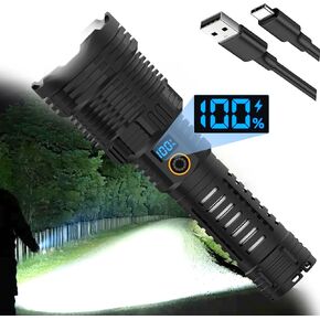 Alifa Flashlights High Lumens,Brightest Led Rechargeable Flashlight 900000 Lumens, 5 Modes,Power Display, IP65 Waterproof, Zoomable, Handheld Powerful Flash Lights XHP160.6 for Emergencies Camping