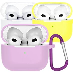 غطاء حافظة AirPods 3 مع سلسلة مفاتيح، حافظة واقية من السيليكون الناعم متوافقة مع AirPod 3rd Generation 2021، مقاومة للصدمات، حافظة سماعات أذن ملونة تدعم الشحن اللاسلكي، شاشة LED أمامية مرئية