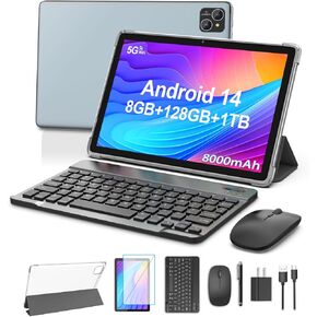 Android 14 Tablet 10.1 inch Tablet Newest, 128GB+8(4+4 Expand)GB 1TB Expand, Octa-Core,8000mAh Battery, 5G Wi-Fi 6, 2+8MP Dual Camera, 1280x800 FHD IPS, Bluetooth, Tablets with Keyboard, Gray in Kuwait