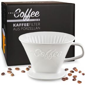 Creano Porcelain Coffee Dripper Saffron Yellow - Ceramic Cone Brewer - Pour Over Coffee Maker for Filter Bags Size 4 - Easy Manual Brew for pure taste - also for Camping, Hiking