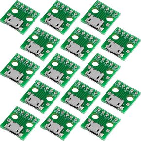 MakerHawk 15 Pcs Micro USB to DIP Adapter 5 Pin Female Connector B Type 2.54mm Pitch Converter Board for DIY Electronic Projects