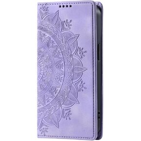 Flip Case Designed for Samsung Galaxy S24, Wallet Case PU Leather Emboss Mandala Flowers Wrist Strap Folio Card Slots Magnetic Kickstand Protective Phone Cover, Rose Red