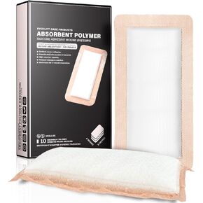 EVERLIT Super Absorbent Polymer Wound Dressing | Silicone Self-Adhesive Bandages with Ultrasorb Matrix for High Retention | 4" x 4" Sterile Adhesive Dressings Pack of 10