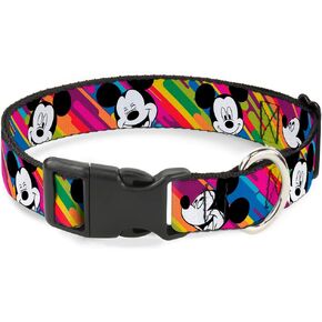 Buckle-Down Plastic Clip Collar - Mickey Mouse Expressions Multi Color White/Black - 1" Wide - Fits 9-15" Neck - Small