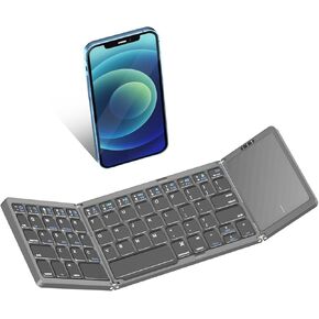 Foldable Bluetooth Keyboard, Wireless Portable Keyboard with Full-Size Touchpad, Rechargeable Pocket-Sized Folding Travel Keyboard for iOS,Android, Windows Devices -Space Gray