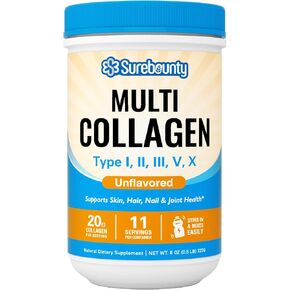 Surebounty Multi Collagen Complex, Type I, II, III, 6-in-1 Super Collagen with Vitamin C, Hyaluronic Acid, Biotin, Turmeric, Black Pepper, Keto, 90 Capsules