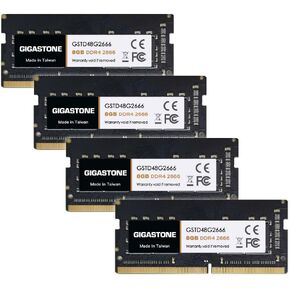 【DDR4 RAM】 GIGASTONE 32GB Kit (4x8GB) DDR4 2666MHz (2400MHz or 2133MHz) PC4-21300 (PC4-19200/17000) CL19 1.2V SODIMM 260 Pin Unbuffered Non ECC High Performance Notebook Laptop Memory Upgrade