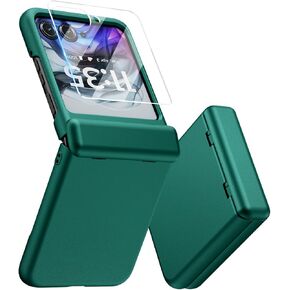 for Motorola Razr 2024 Case, Built-in Outer Screen Protector & Hinge Protection, Slim Fit Hard Full Body Shockproof Phone Cover for Moto Razr 2024, Black