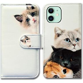 Bcov Case for iPhone 13 Mini, Cute Brown Cat Leather Flip Phone Case Wallet Cover with Card Slot Holder Kickstand for iPhone 13 Mini