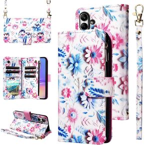 حافظة محفظة لهاتف سامسونج جالاكسي A04e مع حزام معصم قابل للفصل وحزام كتف وحزام كتف وسحاب من الجلد الزهري ومحفظة وحامل بطاقات الائتمان وغطاء هاتف AO4e A 04e بنات أسود in Kuwait