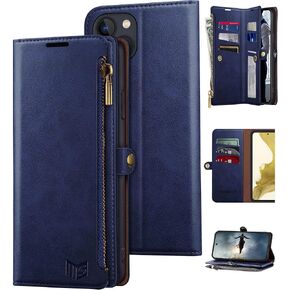SUANPOT for iPhone 14 Plus 6.7 inch Wallet case 【RFID Blocking】【9 Card Slot】【Pocket】,Credit Card Holder Flip Folio Book Zipper PU Leather Protective Cover Women Men for Apple 14 Plus Phone case Purple