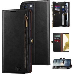 SUANPOT for iPhone 14 Plus 6.7 inch Wallet case 【RFID Blocking】【9 Card Slot】【Pocket】,Credit Card Holder Flip Folio Book Zipper PU Leather Protective Cover Women Men for Apple 14 Plus Phone case Purple