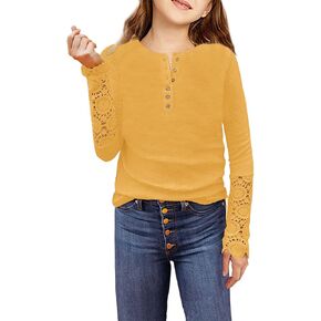 Limerose Girls Long Sleeve Basic Tee Kids Tunic Tops Casual Blouse Cute Crew Neck Ribbed Shirt for 4-13 Years