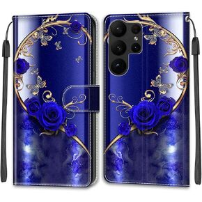 Case for Samsung Galaxy S23 Ultra 5G, PU Leather Wallet Phone Case Pattern Design Magnetic Folio Flip Wallet Cover with Kickstand Card Slots TPU Shockproof Case for S23 Ultra 6.8'', Rose