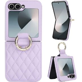 for Samsung Galaxy Z Flip 6 Case with Ring, Premium Leather Back Cover Anti-Scratch Shockproof Case for Galaxy Z Flip6 (Black)