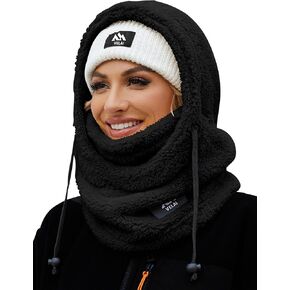 Balaclava Fleece Ski Mask for Men Women Winter Face Masks Windproof Hooded Scarf Cold Weather Hat Neck Warmer(Black)