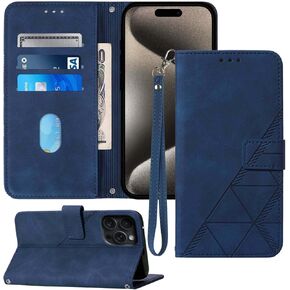 for iPhone 15 Wallet Case,Card Holder Slots Wrist Strap TPU Interior Protective for iPhone 15 Cases,Stand PU Leather Folio Flip Cases Cover for iPhone 15 (2023) (Green)