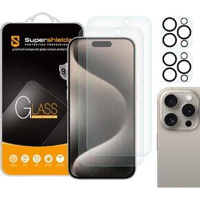 Supershieldz (2 Pack) Anti Glare (Matte) Tempered Glass Screen Protector Designed for iPhone 15 Pro (6.1 inch) + Camera Lens, Anti Fingerprint, Anti Scratch, Bubble Free