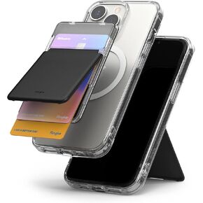 Ringke Magnetic Stand Slot Card Holder [Phone Wallet + Stand] ID & Credit Card Holder for Phone Case, Magnetic Card Wallet Compatible with Magsafe, iPhone 13, 12, Pro Max Mini - Clear Mist