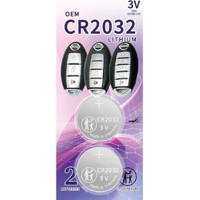 Remote Key Fob Battery Replacement for Nissan 370Z Altima Armada GT-R Kicks Leaf Maxima Murano Pathfinder Rogue Sentra Titan Versa (Fits 2007-2023+) 2Pack CR2032 Batteries