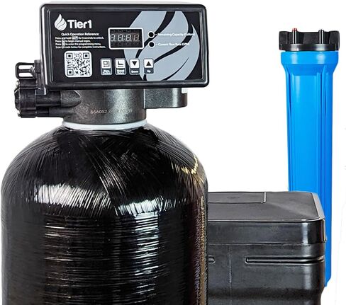 Tier1 Whole House Water Softener System Compact 32,000 Grain High Efficiency with Sediment Pre-filter | Pre-filled mineral tank with 1 cubic foot of Cation Resin | Home Water Filtration System in Saudi Arabia