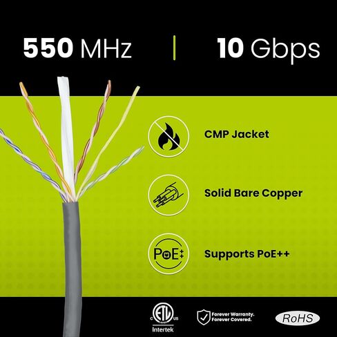 trueCABLE Cat6 Plenum (CMP)، 1000 قدم، أزرق، 23AWG 4 أزواج من النحاس الصلب، 550 ميجا هرتز، PoE++ (4PPoE)، ETL مدرج، زوج ملتوي غير محمي (UTP)، كابل إيثرنت بالجملة in Kuwait