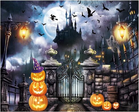 8X6FT Halloween Backdrops for Photography Halloween Backdrop Castle Bat Pumpkin Photography Backdrop for Party Decorations Supplies Photo Background Banner DH-704 in Kuwait