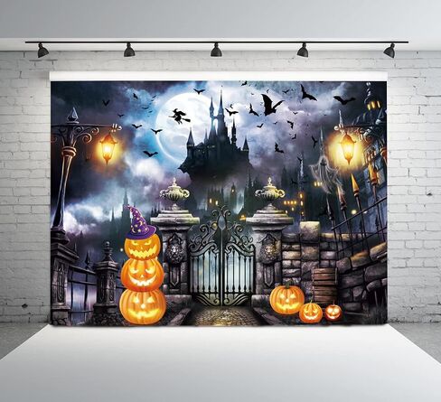 8X6FT Halloween Backdrops for Photography Halloween Backdrop Castle Bat Pumpkin Photography Backdrop for Party Decorations Supplies Photo Background Banner DH-704 in Kuwait