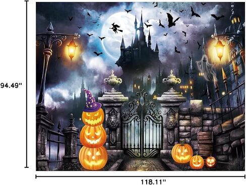 8X6FT Halloween Backdrops for Photography Halloween Backdrop Castle Bat Pumpkin Photography Backdrop for Party Decorations Supplies Photo Background Banner DH-704 in Kuwait