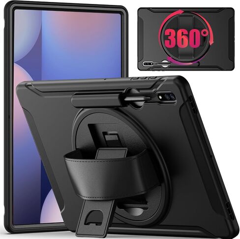 Protective Case for Galaxy Tab S10 Ultra 14.6 inch 2024, Shockproof Rugged Case for Samsung Tab S9 Ultra/S8 Ultra with Pencil Holder/Kickstand/Hand Strap for SM-X920/X910/X900, Black in Kuwait