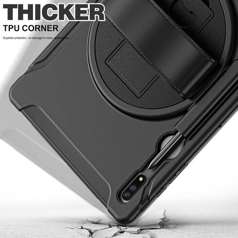 Protective Case for Galaxy Tab S10 Ultra 14.6 inch 2024, Shockproof Rugged Case for Samsung Tab S9 Ultra/S8 Ultra with Pencil Holder/Kickstand/Hand Strap for SM-X920/X910/X900, Black in Kuwait