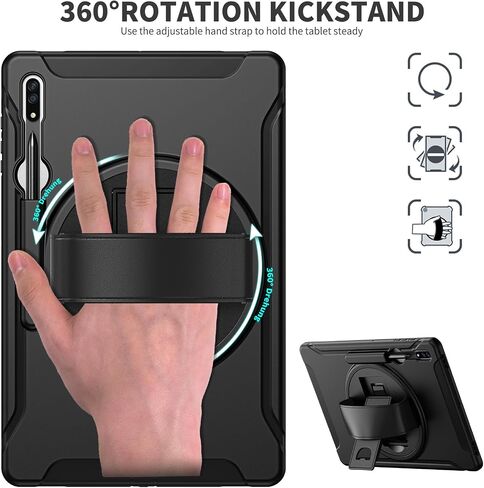 Protective Case for Galaxy Tab S10 Ultra 14.6 inch 2024, Shockproof Rugged Case for Samsung Tab S9 Ultra/S8 Ultra with Pencil Holder/Kickstand/Hand Strap for SM-X920/X910/X900, Black in Kuwait