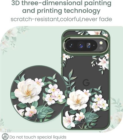 for Google 9 Pro XL Case+Tempered Glass Screen Protector, [Military Grade Protective] Slim Soft TPU & Hard PC,Girls Women Crystal Clear Flower Pattern Case Cover for Pixel 9 Pro XL-Magnolia in Saudi Arabia