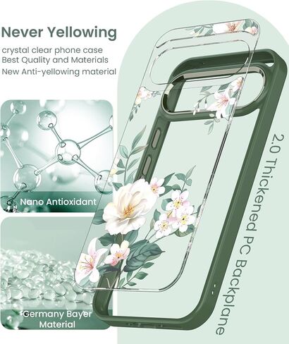 for Google 9 Pro XL Case+Tempered Glass Screen Protector, [Military Grade Protective] Slim Soft TPU & Hard PC,Girls Women Crystal Clear Flower Pattern Case Cover for Pixel 9 Pro XL-Magnolia in Saudi Arabia