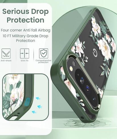 for Google 9 Pro XL Case+Tempered Glass Screen Protector, [Military Grade Protective] Slim Soft TPU & Hard PC,Girls Women Crystal Clear Flower Pattern Case Cover for Pixel 9 Pro XL-Magnolia in Saudi Arabia