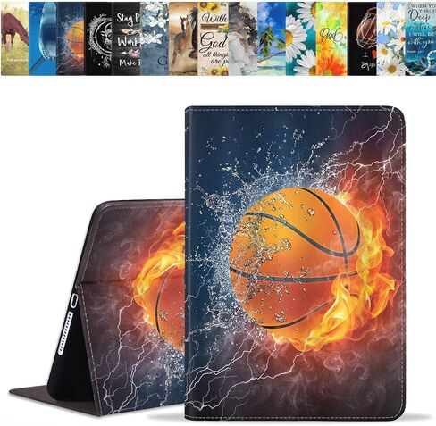 Case for Samsung Galaxy Tab A8 10.5 Inch 2022 Tablet (SM-X200/X205/X207), Slim Lightweight PU Leather Stand Cover with Auto Wake/Sleep, Burning Basketball Fire and Water in Kuwait