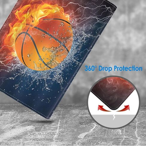 Case for Samsung Galaxy Tab A8 10.5 Inch 2022 Tablet (SM-X200/X205/X207), Slim Lightweight PU Leather Stand Cover with Auto Wake/Sleep, Burning Basketball Fire and Water in Kuwait