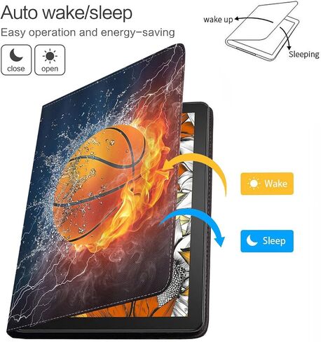 Case for Samsung Galaxy Tab A8 10.5 Inch 2022 Tablet (SM-X200/X205/X207), Slim Lightweight PU Leather Stand Cover with Auto Wake/Sleep, Burning Basketball Fire and Water in Kuwait