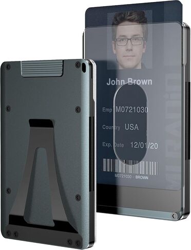 Minimalist Wallet For Men - Aluminum Slim Stretchable Belt Draw-Out Metal Wallet with 1 Clear window ID Badge Holder, RFID Blocking, Holds up 15 Cards with Money Clip. Ultra-Thin Credit Card Holder in Kuwait