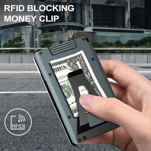 Minimalist Wallet For Men - Aluminum Slim Stretchable Belt Draw-Out Metal Wallet with 1 Clear window ID Badge Holder, RFID Blocking, Holds up 15 Cards with Money Clip. Ultra-Thin Credit Card Holder in Kuwait