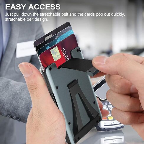 Minimalist Wallet For Men - Aluminum Slim Stretchable Belt Draw-Out Metal Wallet with 1 Clear window ID Badge Holder, RFID Blocking, Holds up 15 Cards with Money Clip. Ultra-Thin Credit Card Holder in Kuwait