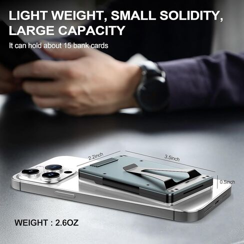 Minimalist Wallet For Men - Aluminum Slim Stretchable Belt Draw-Out Metal Wallet with 1 Clear window ID Badge Holder, RFID Blocking, Holds up 15 Cards with Money Clip. Ultra-Thin Credit Card Holder in Kuwait