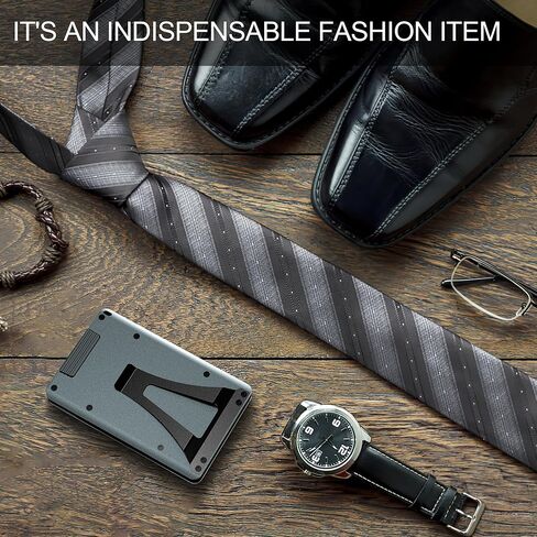 Minimalist Wallet For Men - Aluminum Slim Stretchable Belt Draw-Out Metal Wallet with 1 Clear window ID Badge Holder, RFID Blocking, Holds up 15 Cards with Money Clip. Ultra-Thin Credit Card Holder in Kuwait