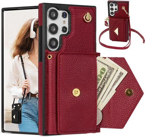 Crossbody Wallet Case for Samsung Galaxy S24 Ultra, Leather Flip Phone Cover for Samsung S24 Ultra with Card Holder, Shockproof Purse Case with Detachable Long Strap for Women Girl(Orange) in Kuwait