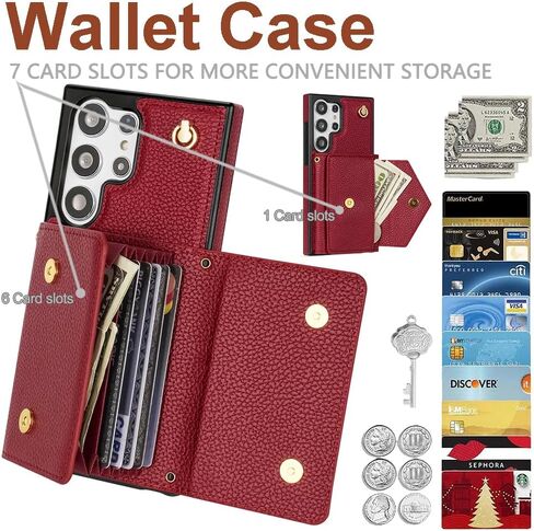 Crossbody Wallet Case for Samsung Galaxy S24 Ultra, Leather Flip Phone Cover for Samsung S24 Ultra with Card Holder, Shockproof Purse Case with Detachable Long Strap for Women Girl(Orange) in Kuwait