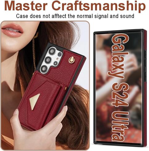 Crossbody Wallet Case for Samsung Galaxy S24 Ultra, Leather Flip Phone Cover for Samsung S24 Ultra with Card Holder, Shockproof Purse Case with Detachable Long Strap for Women Girl(Orange) in Kuwait