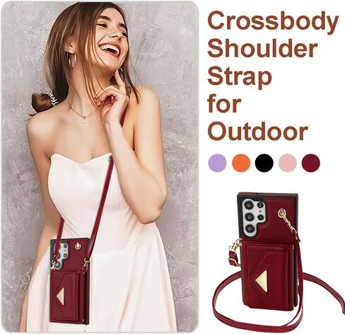 Crossbody Wallet Case for Samsung Galaxy S24 Ultra, Leather Flip Phone Cover for Samsung S24 Ultra with Card Holder, Shockproof Purse Case with Detachable Long Strap for Women Girl(Orange) in Kuwait